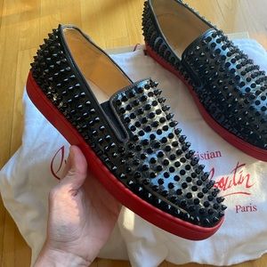 Christian Louboutin Patent Roller Boat Spikes Slip-on Red Bottoms EU 42.5/US 9.5